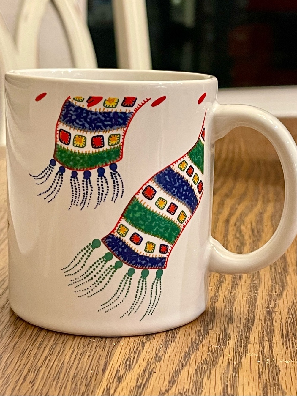 Crate & Barrel Christmas Coffee Cocoa Mug Tea Cup Julia Bullmore Hat Scarf Bird